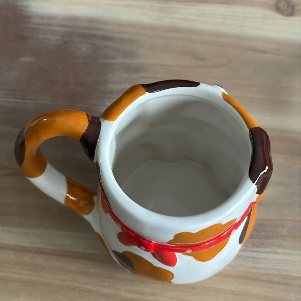 Vintage Pier 1 One Brown & White Dog w/Red Bandanna Earthenware Mug cup 16 oz